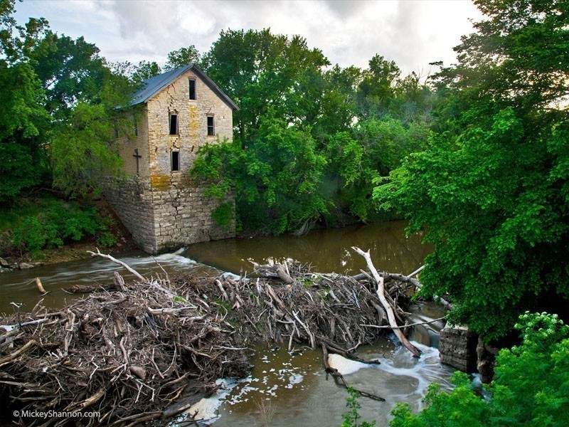 The Drinkwater And Schriver Flour Mill, otherwise commonly referred to as the Cedar Point Mill, this stone building was completed back in 1875, which is also the same time it became a genuine Kansas landmark