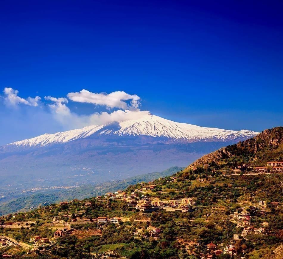 Beautiful View of volcano Etna from the town Castelmola, Sicily | Italy Travel Guide