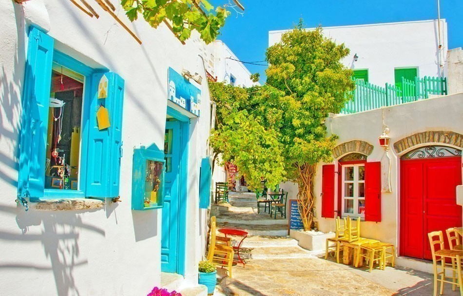 Beautiful stone made road with old traditional houses in Chora the capital of Amorgos island in Greece | 10 of the Most Colorful Cities in the World