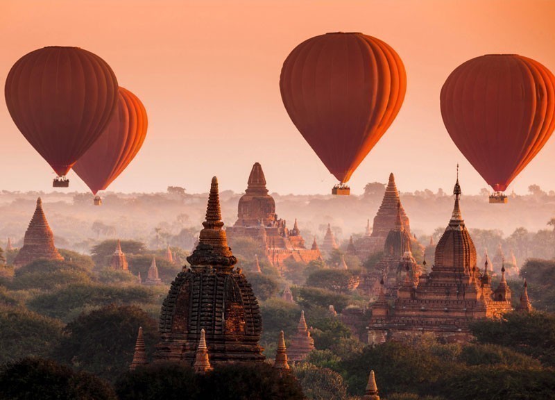 Hot air balloon over Bagan in misty morning, Myanmar | 10 Best Hot Air Balloon Rides Around The World